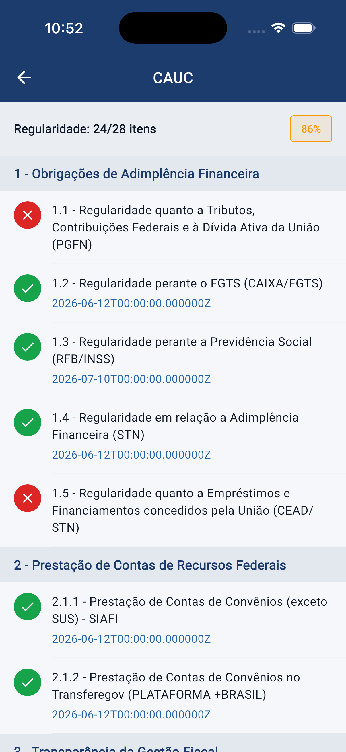 Tela CAUC do FacilitaGOV