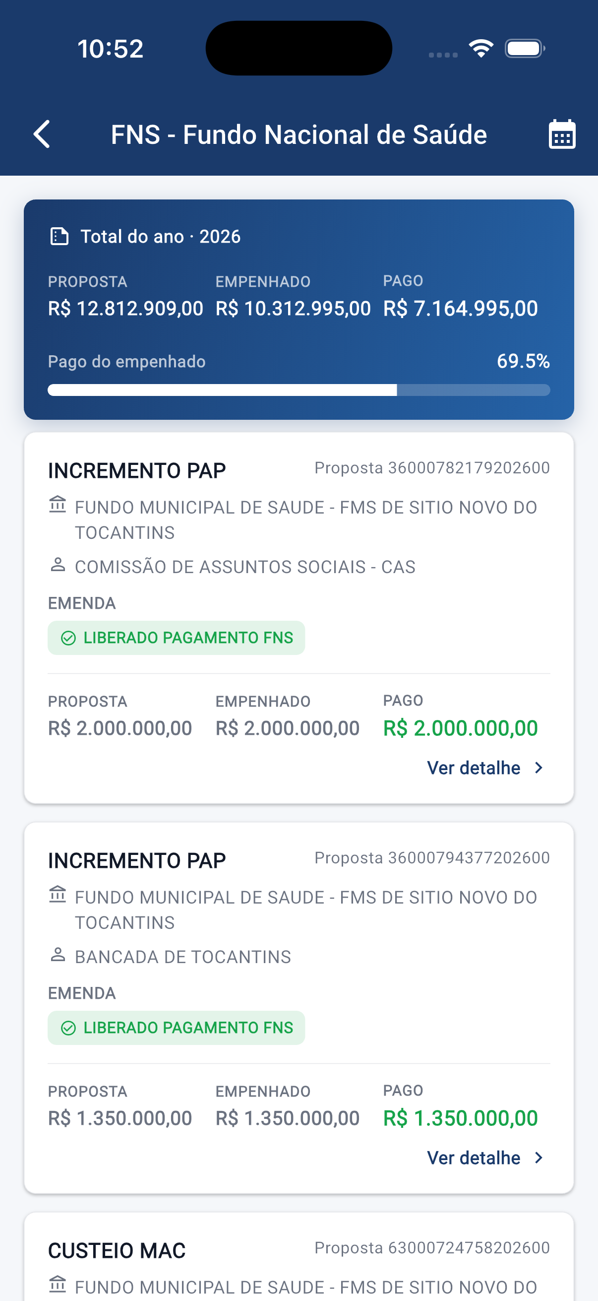 Tela FNS · Saúde do FacilitaGOV