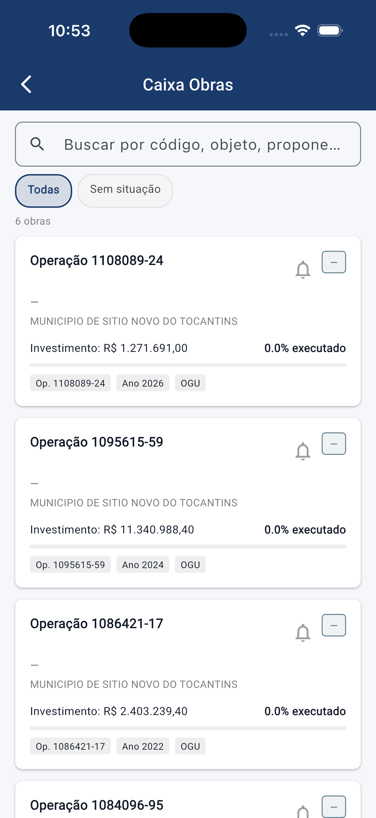 Tela Caixa Obras do FacilitaGOV